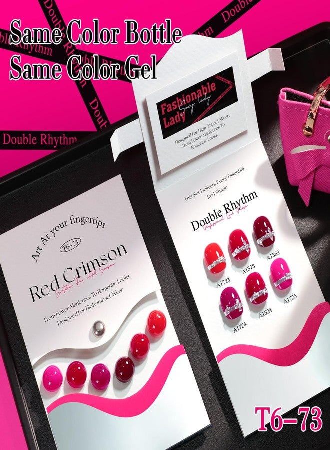 دابل ريذم مجموعة طلاء أظافر جل مزدوجة الإيقاع 6 قطع 15 مل نفس اللون نفس الزجاجة مجموعة طلاء أظافر جل قابلة للإزالة فن الأظافر مانيكير صالون تجميل منزلي للنساء (بورغندي كرزي وردي بنفسجي -T6-73) - Image 4